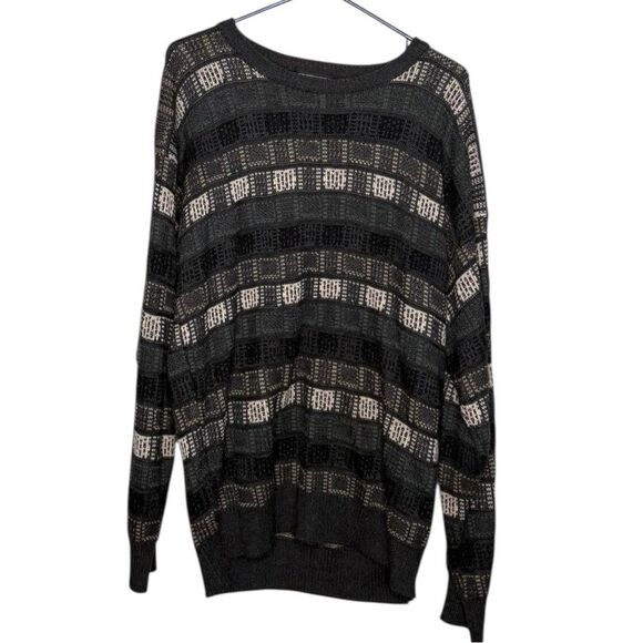Vintage Y2K Jantzen Knitted Crewneck Sweater Greys Beige Abstract Dad Grandpa XL - Picture 1 of 5